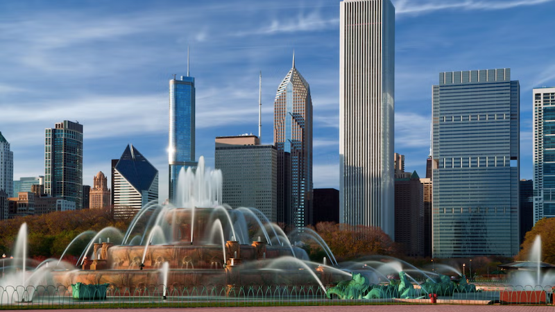 Paisagem da Buckingham Fountain em Chicago