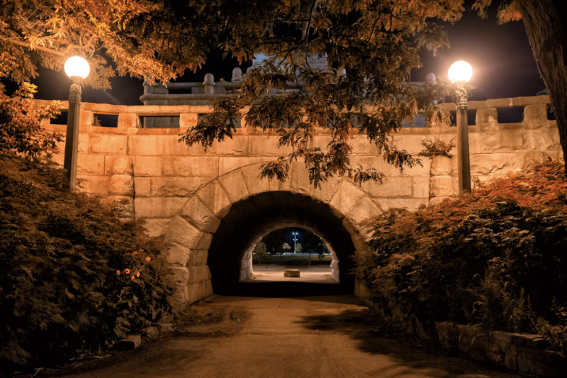 Ponte misteriosa à noite no Lincoln Park em Chicago