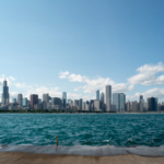 Vista da cidade de Chicago a partir do Adler Planetarium Pier